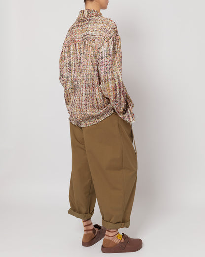 Golden Multicolor Melange Oversized Raw Cut Tweed Shirt