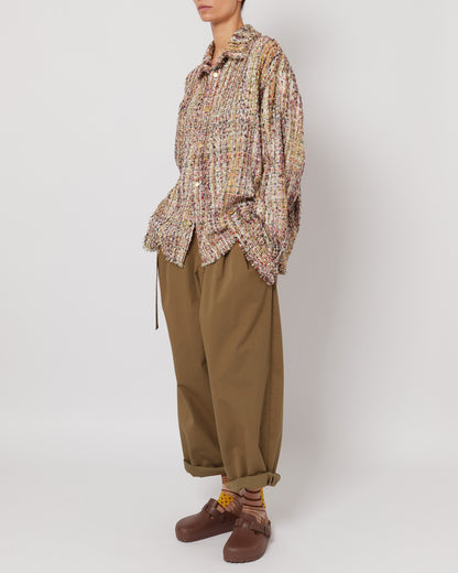 Golden Multicolor Melange Oversized Raw Cut Tweed Shirt