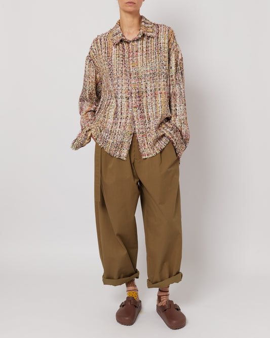 Golden Multicolor Melange Oversized Raw Cut Tweed Shirt