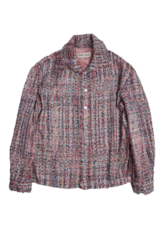 Lilac Multicolor Melange Oversized Raw Cut Tweed Shirt