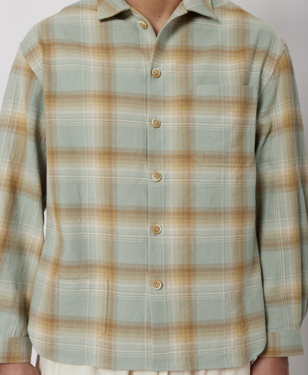 Slate Blue & Sand Plaid Flannel Shirt