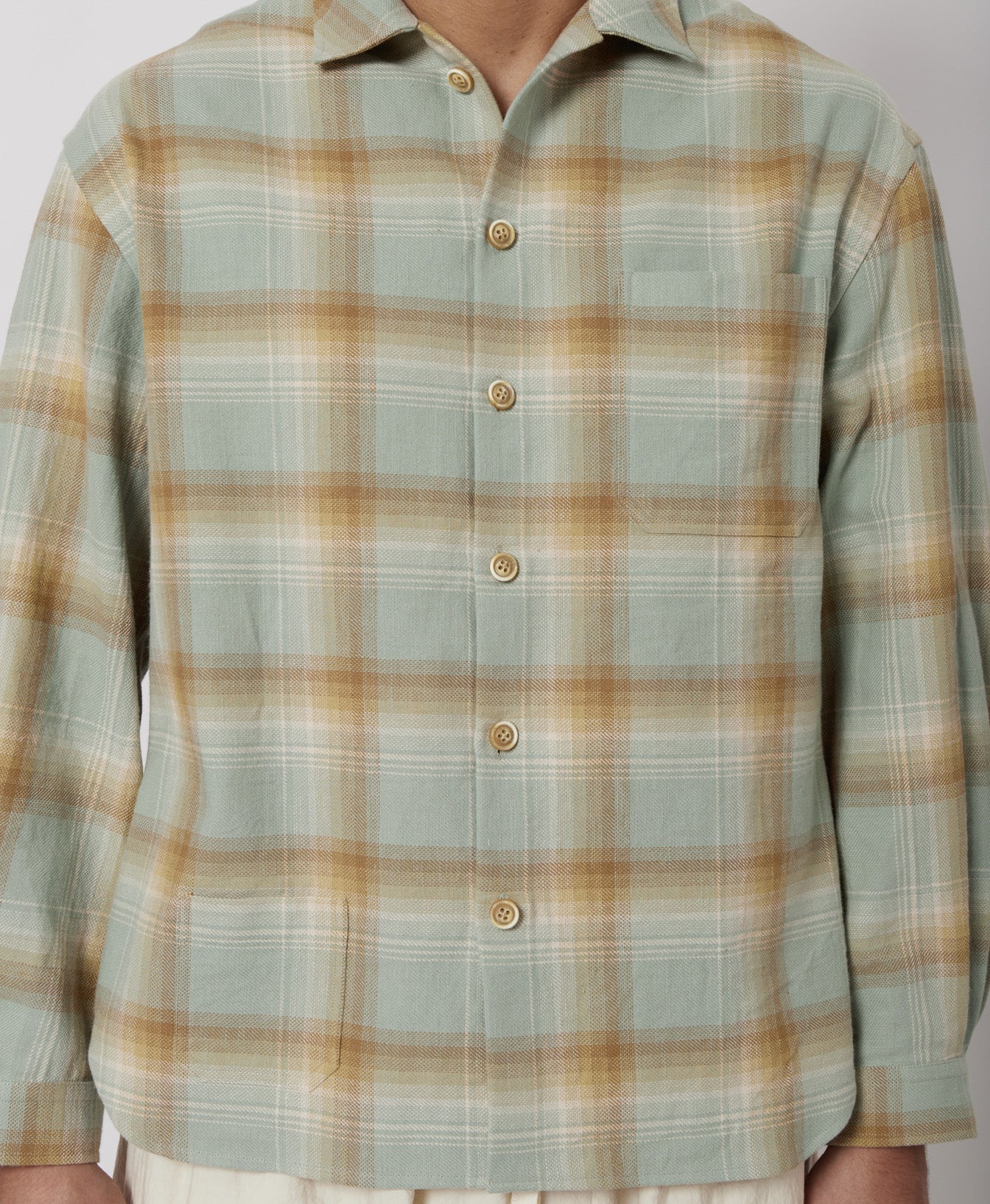 Slate Blue & Sand Plaid Flannel Shirt
