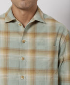 Slate Blue & Sand Plaid Flannel Shirt