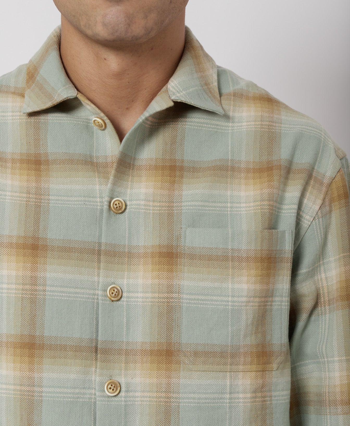 Slate Blue & Sand Plaid Flannel Shirt