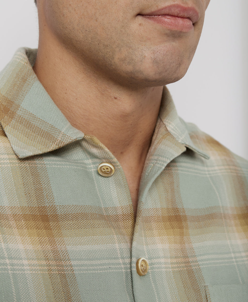 Slate Blue & Sand Plaid Flannel Shirt