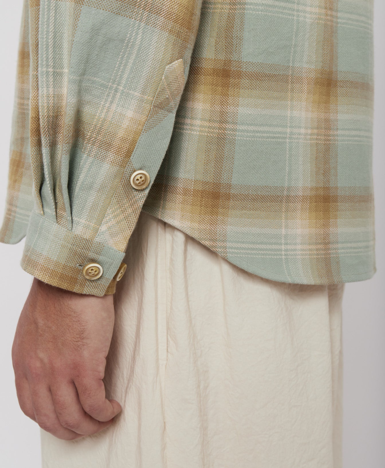 Slate Blue & Sand Plaid Flannel Shirt
