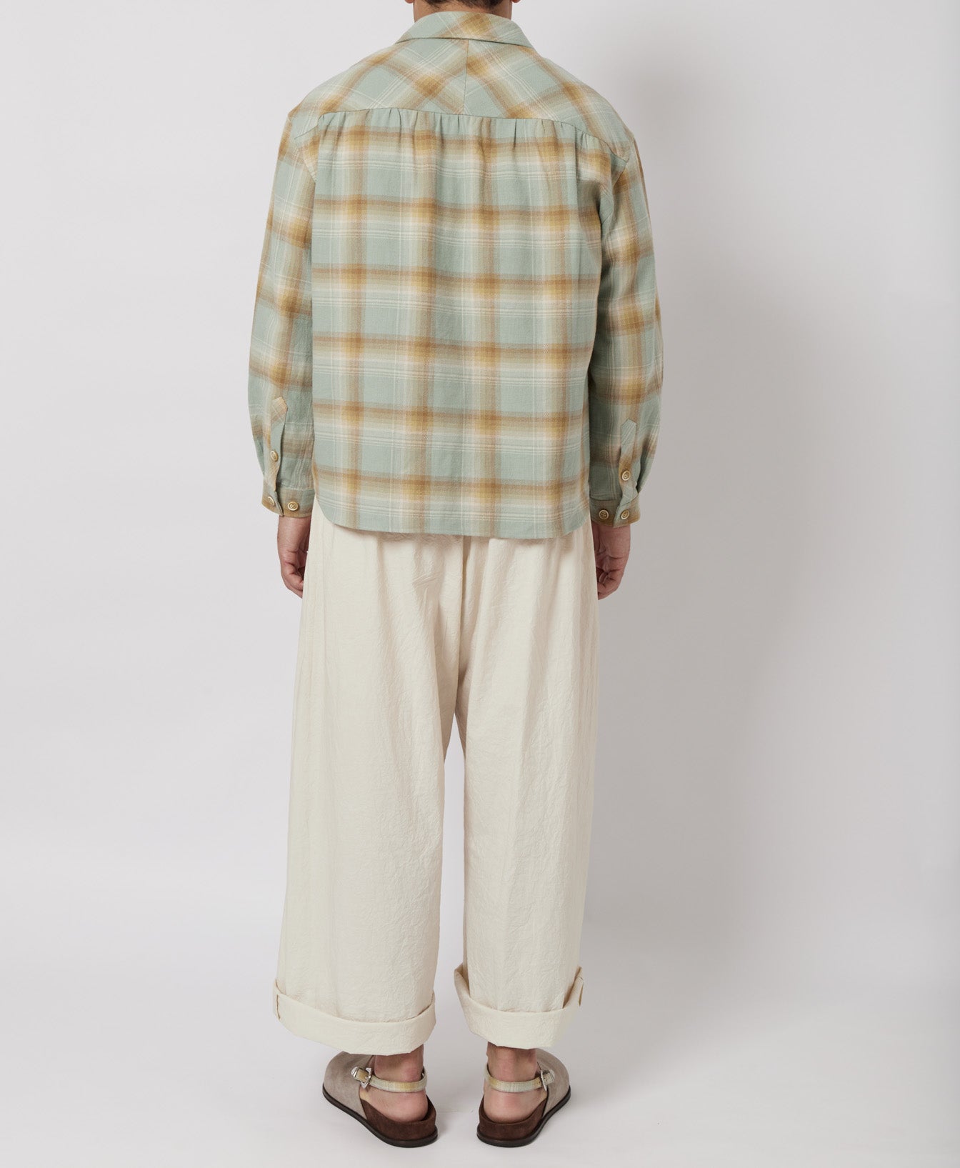 Slate Blue & Sand Plaid Flannel Shirt