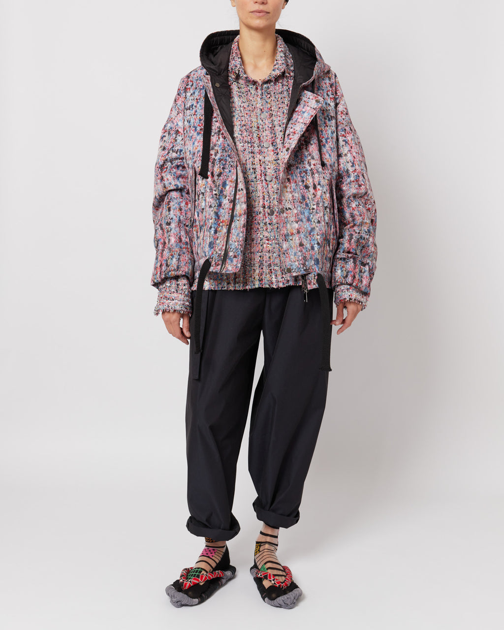 トロンプ・ルイユ ライラックツイード オーバーサイズ フード付きジャケット