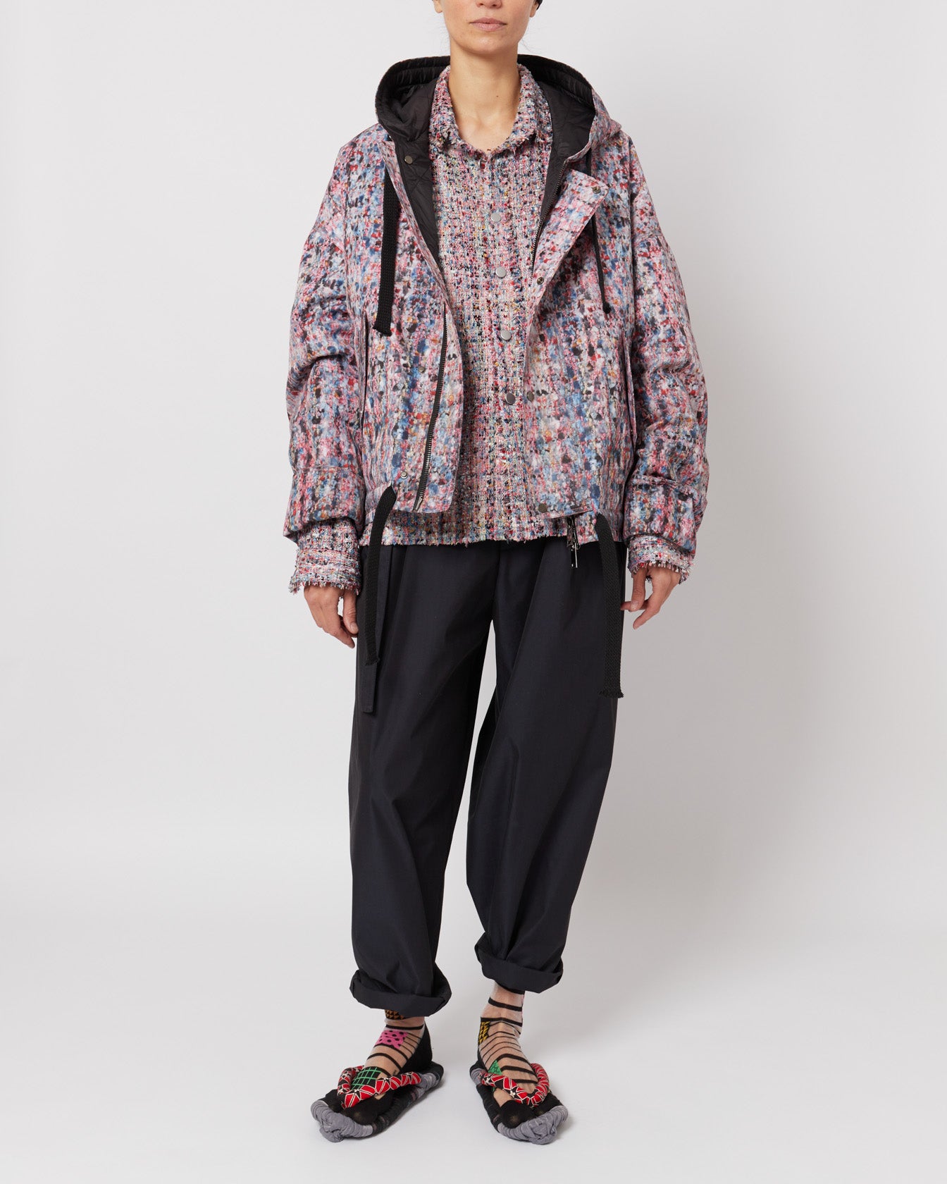 トロンプ・ルイユ ライラックツイード オーバーサイズ フード付きジャケット