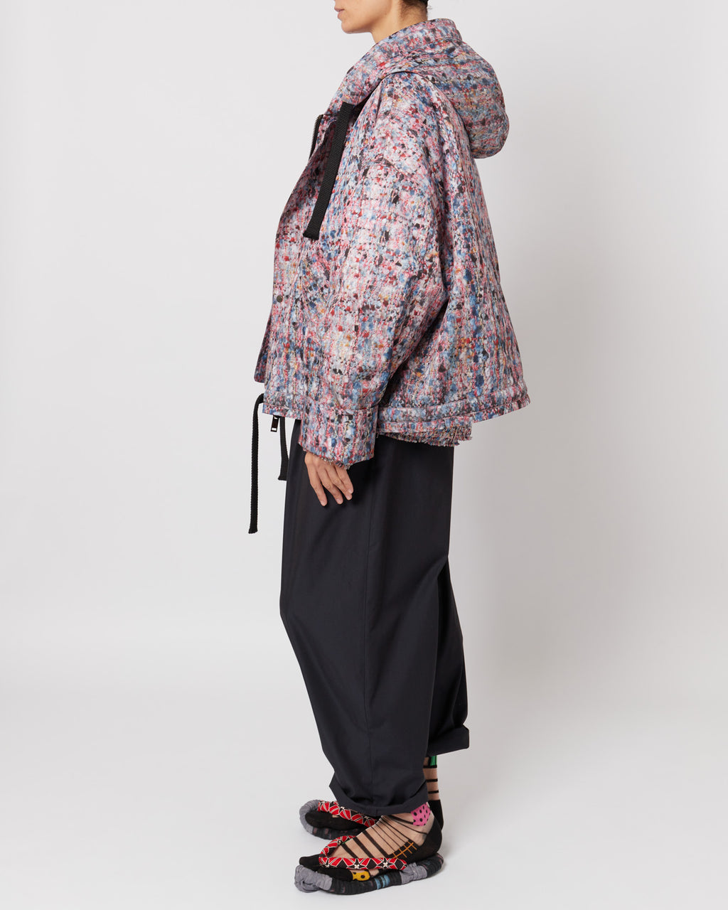 トロンプ・ルイユ ライラックツイード オーバーサイズ フード付きジャケット