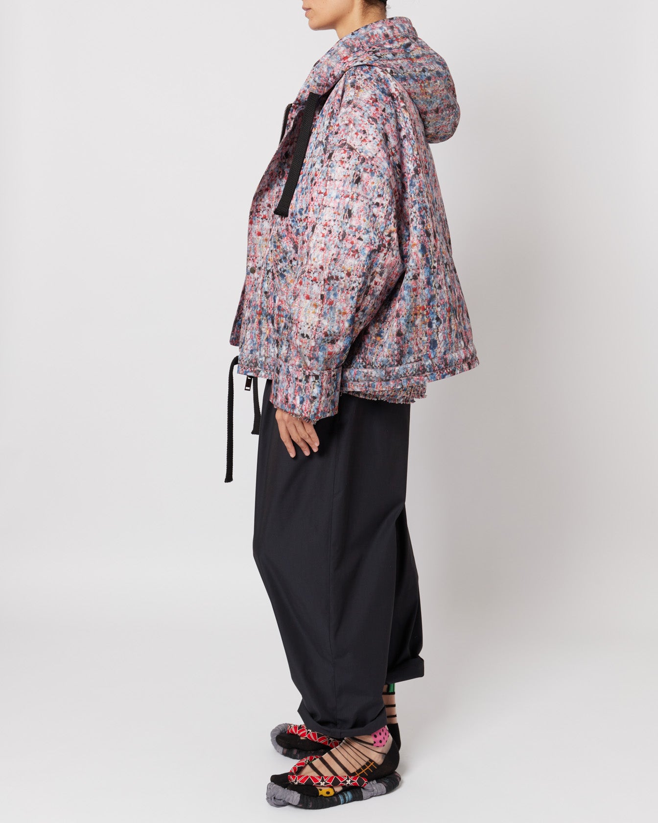 トロンプ・ルイユ ライラックツイード オーバーサイズ フード付きジャケット