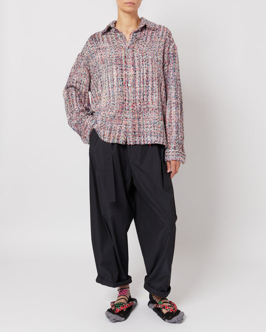 Lilac Multicolor Melange Oversized Raw Cut Tweed Shirt