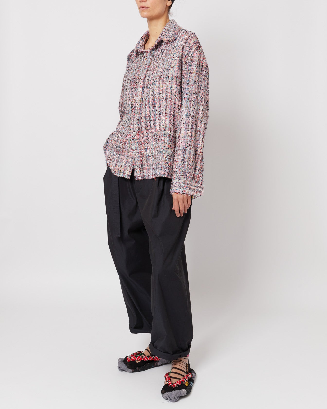 ライラックマルチカラーメランジオーバーサイズローカットツイードシャツ