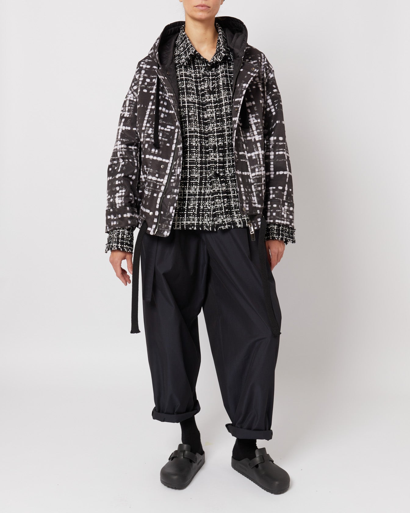 トロンプ・ルイユ ライラックツイード オーバーサイズ フード付きジャケット