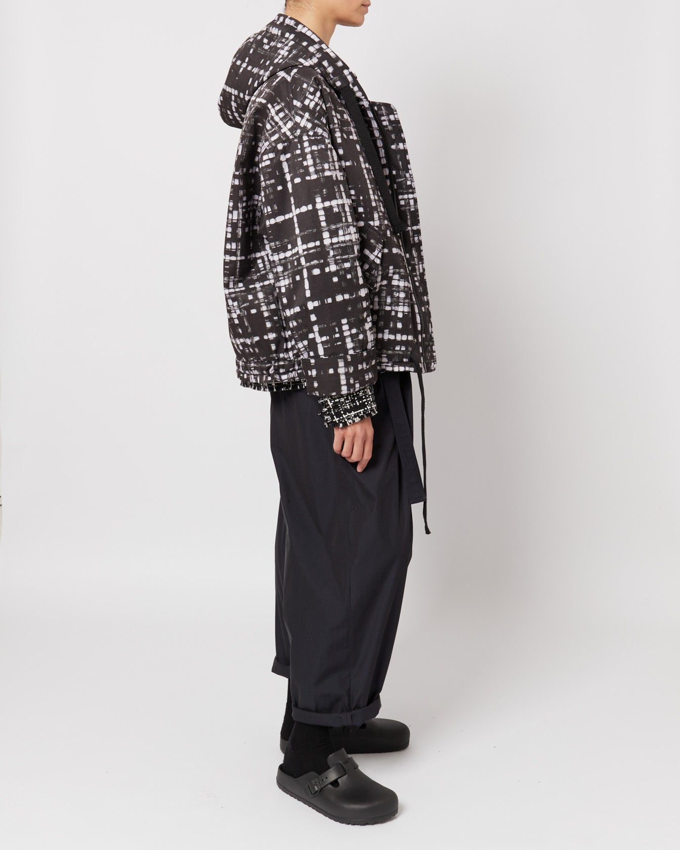 トロンプ・ルイユ ライラックツイード オーバーサイズ フード付きジャケット