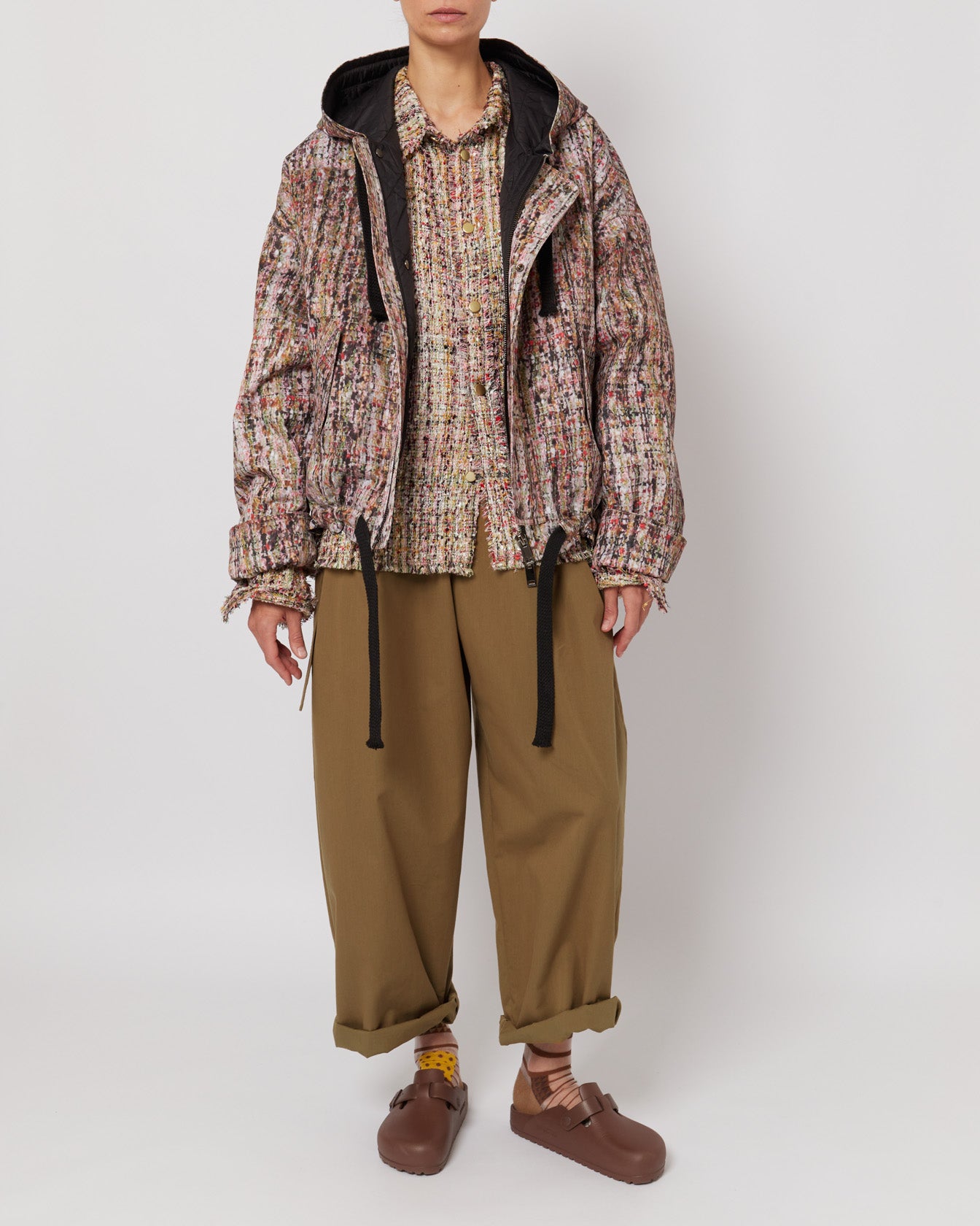 トロンプ・ルイユ ライラックツイード オーバーサイズ フード付きジャケット