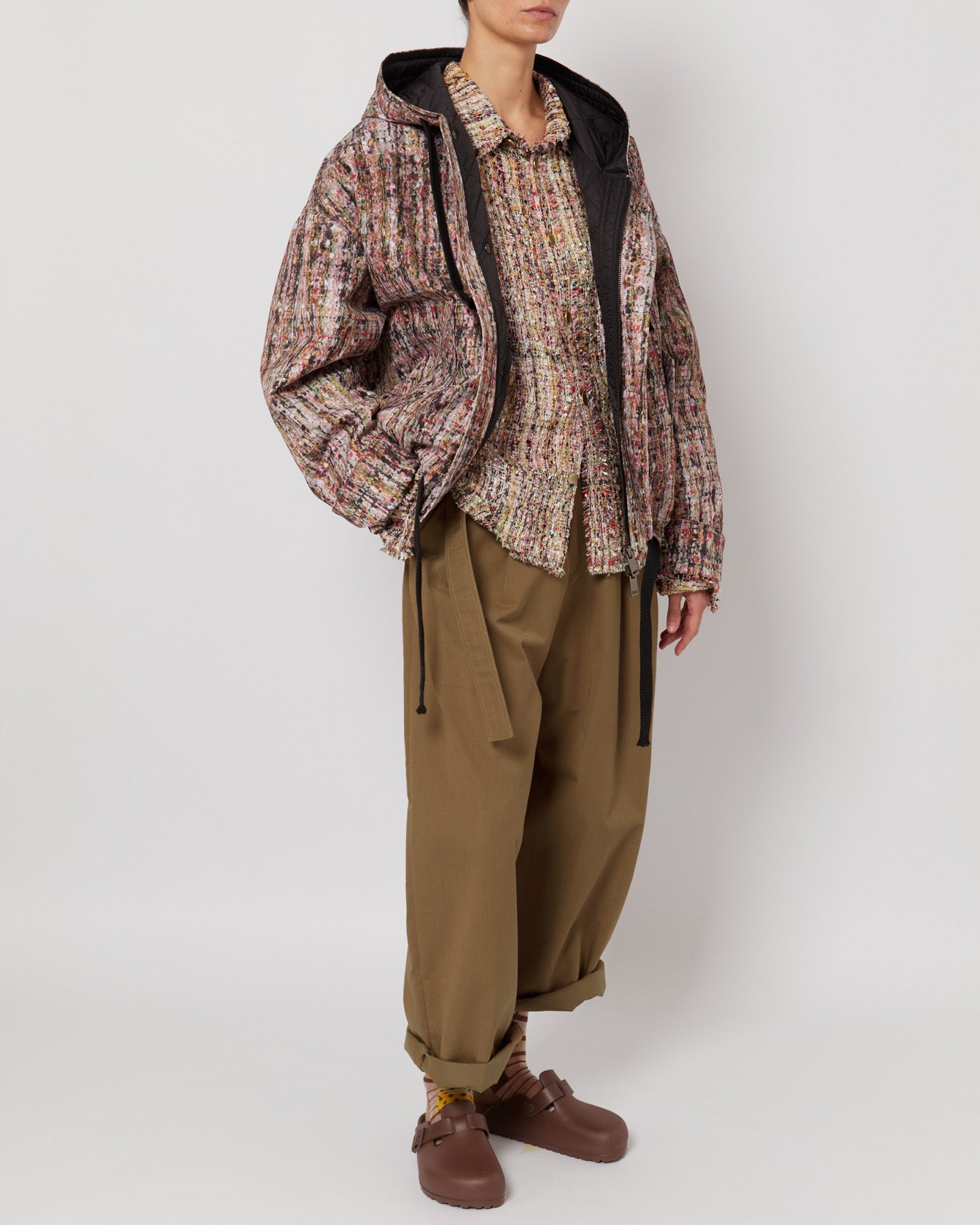 トロンプ・ルイユ ライラックツイード オーバーサイズ フード付きジャケット