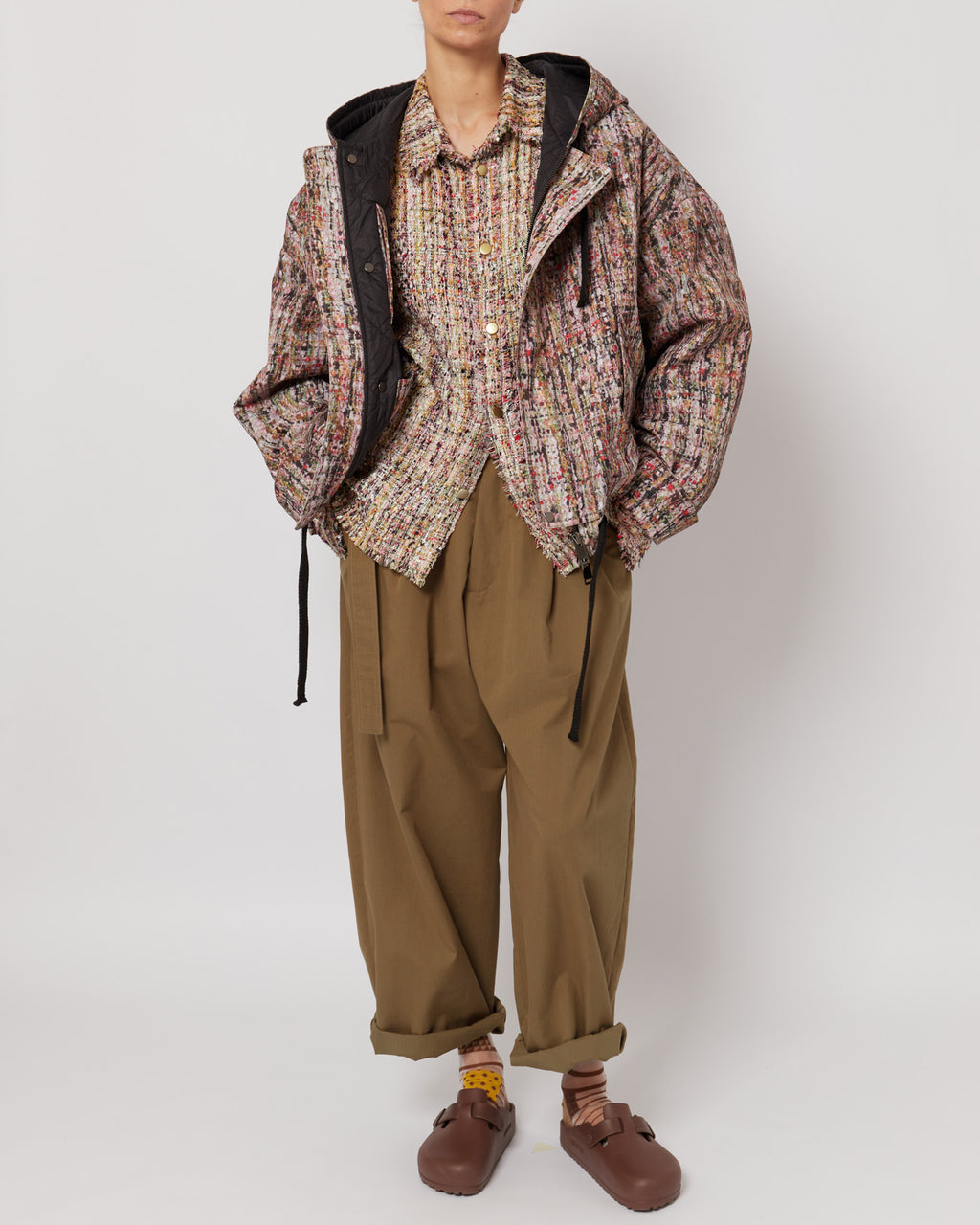 トロンプ・ルイユ ライラックツイード オーバーサイズ フード付きジャケット