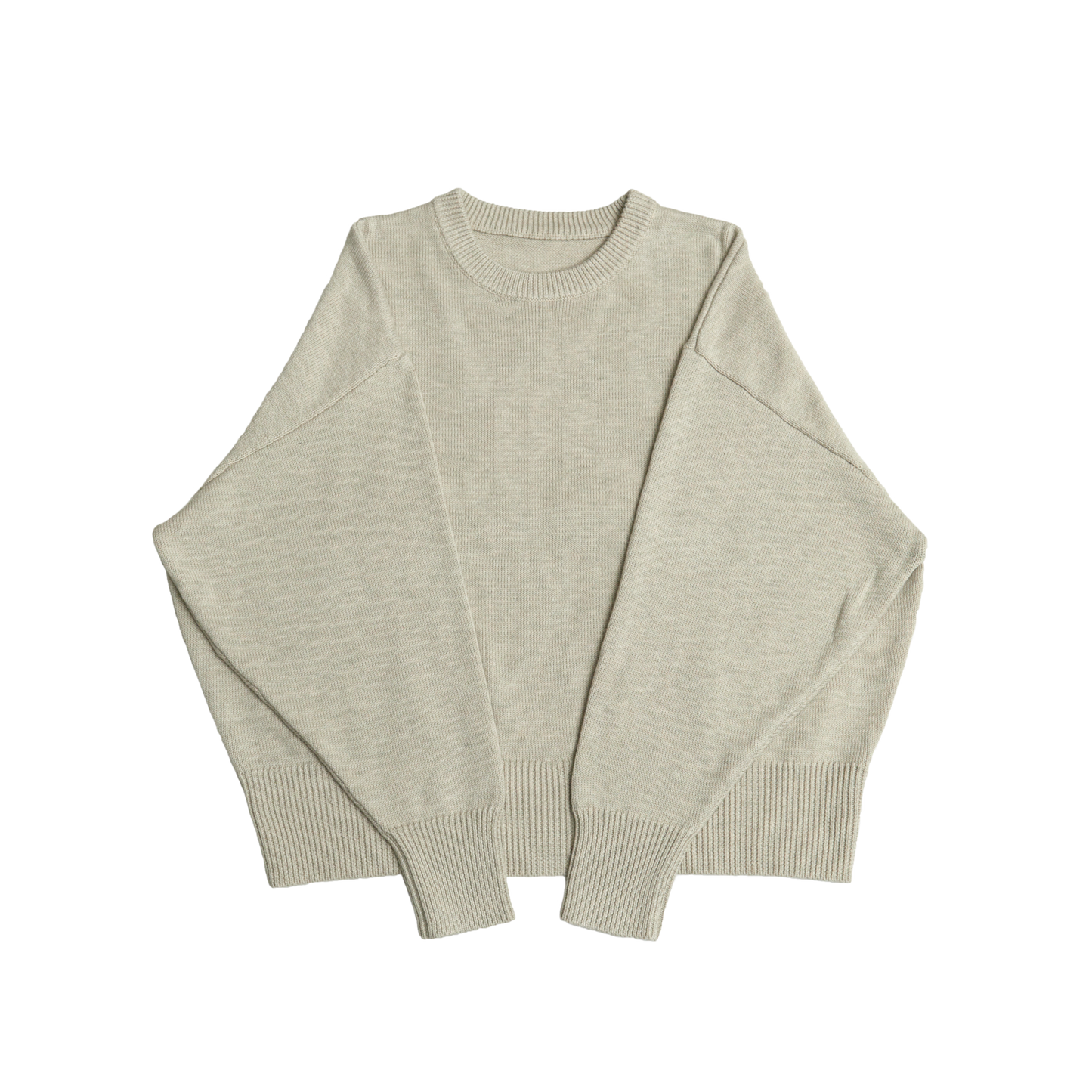 Bone white crew neck oversized cotton blend sweater with ribbed cuffs and hem.