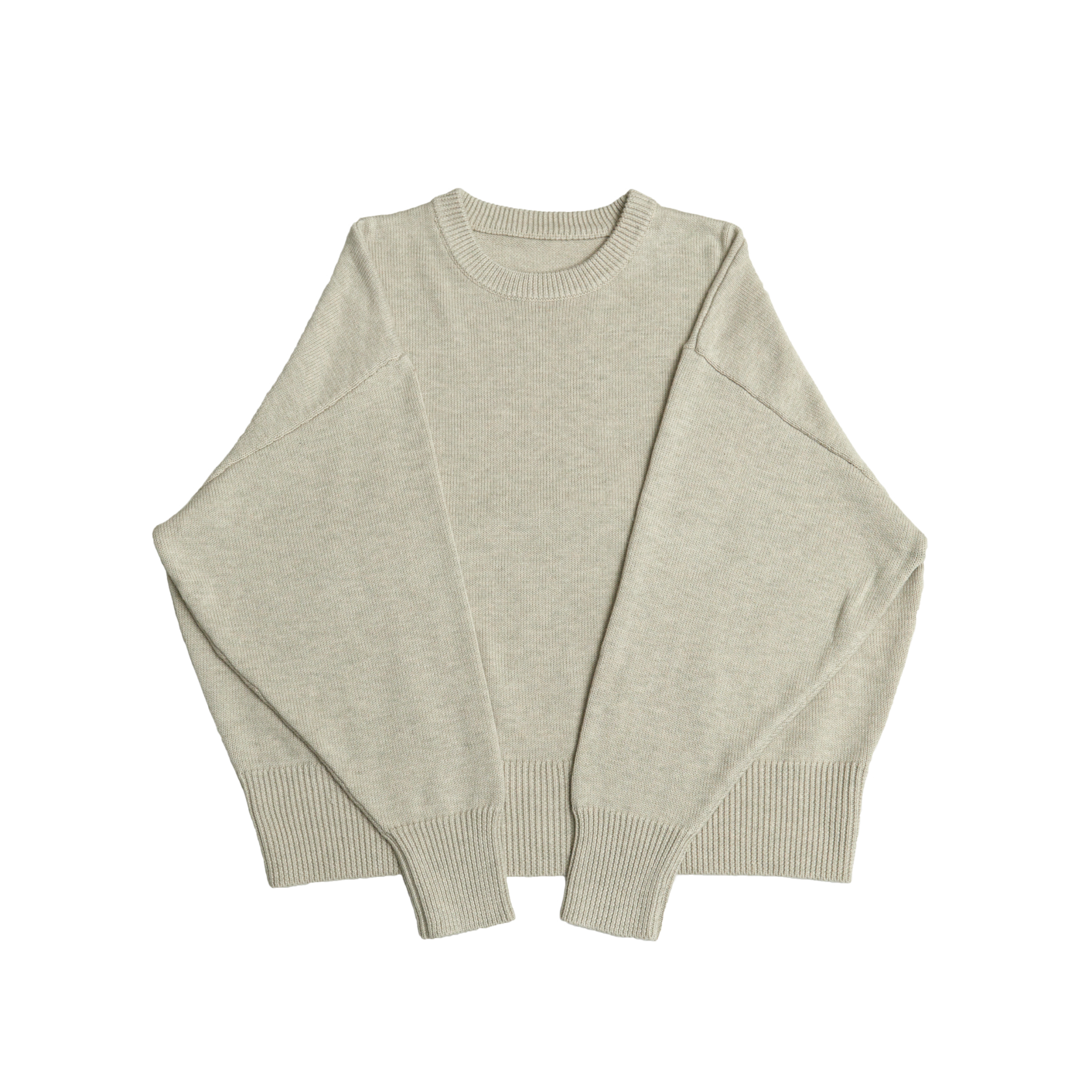 Bone white crew neck oversized cotton blend sweater with ribbed cuffs and hem.